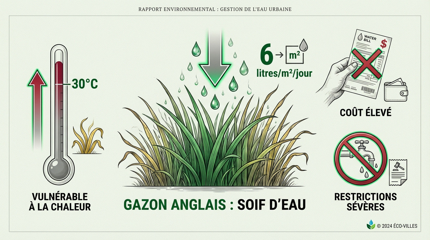 Arrosage intensif d'un gazon anglais sous le soleil